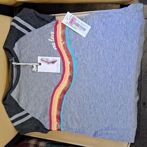 NWT Jessica Simpson Girls Large grey w/rainbow "one love" shirt